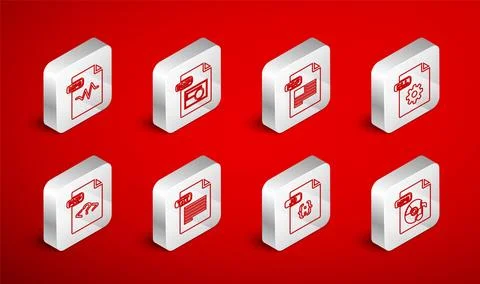 Set line MP3 file document, BMP, PDF, DLL, JS, TXT and PHP icon. Vector 스톡 일러스트