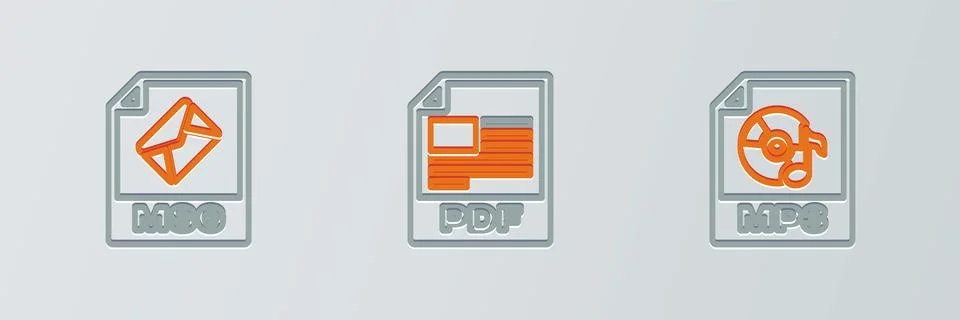 Set line MP3 file document, MSG and PDF icon. Vector Illustrazione stock