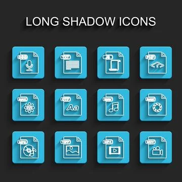 Set line MP3 file document, TIFF, OGG, MP4, MOV, OTF, RAW and WAV icon. Vecto Stock-Illustration