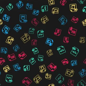 Set line MP3 file document, HTML, JS and WAV on seamless pattern. Vector Illustrazione stock