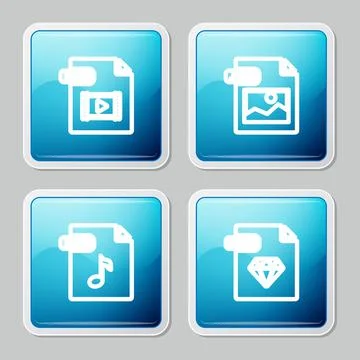 Set line MP4 file document, JPG, MP3 and RUBY icon. Vector Illustrazione stock