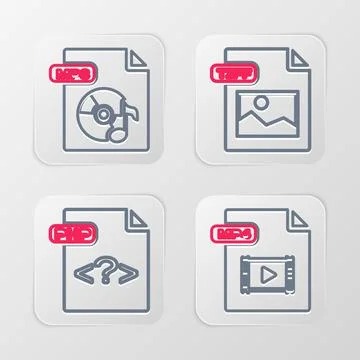 Set line MP4 file document, PHP, TIFF and MP3 icon. Vector Stockillustratie