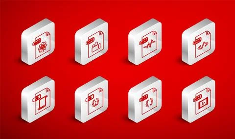 Set line MP4 file document, MOV, MP3, HTML, CSS, MAX, JS and icon. Vector 스톡 일러스트