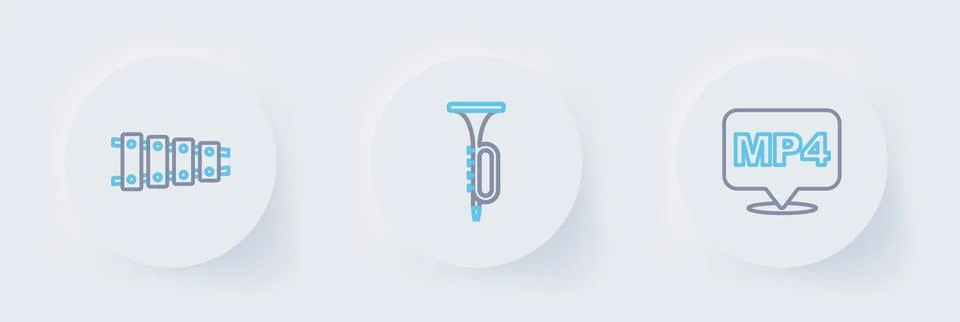 Set line MP4 file document, Trumpet and Xylophone icon. Vector 스톡 일러스트