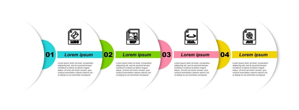 Set line MSG file document, GIF, XML and AVI. Business infographic template Stock Illustration