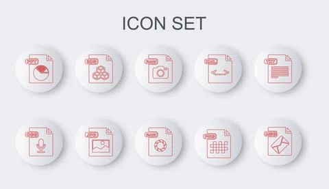 Set line MSG file document, OGG, RAW, PNG, PPT, 3DS, JPG and icon. Vector 库存插图
