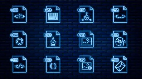 Set line MSG file document, MP3, OBJ, EPS, RAW, PHP, JPG and XLS icon. Vector 스톡 일러스트