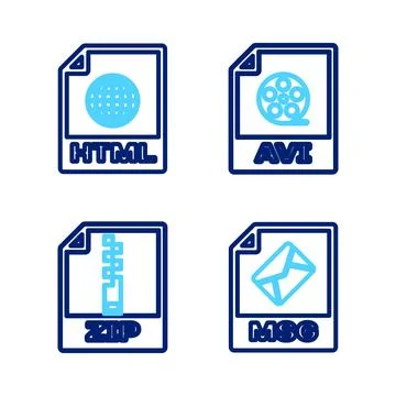 Set line MSG file document, ZIP, AVI and HTML icon. Vector 스톡 일러스트