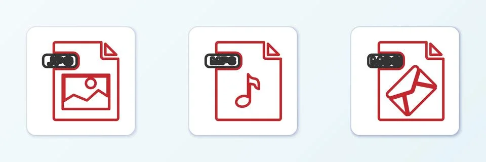 Set line MSG file document, JPG and MP3 icon. Vector Ilustração Stock