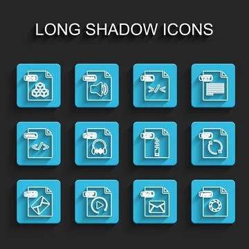 Set line MSG file document, GIF, 3DS, EML, RAW, MP3,  and ZIP icon. Vector Stock Illustration