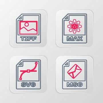 Set line MSG file document, SVG, MAX and TIFF icon. Vector Illustrazione stock