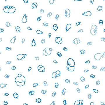 Set line Muffin, Bread loaf and Pear on seamless pattern. Vector イラスト素材