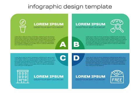 Set line Multi storey building, Donation money, food and Searching for. Business Ilustración de archivo