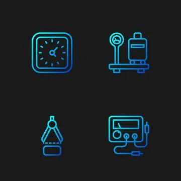 Set line Multimeter, voltmeter, Drawing compass, Clock and Scale with suitcase Illustration