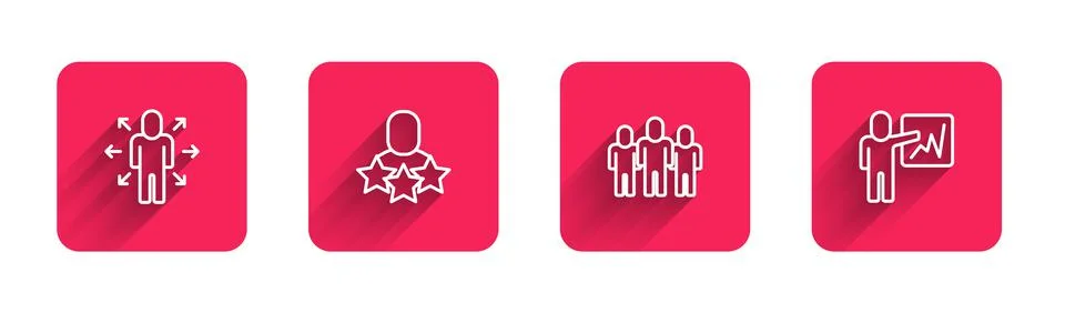 Set line Multitasking manager working, Productive human, Project team base and Stock Illustration