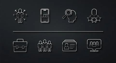 Set line Multitasking manager working, Briefcase, Productive human, Resume Stock Illustration