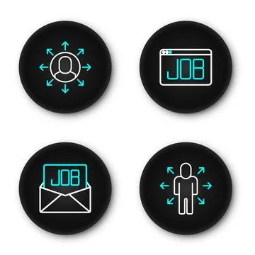 Set line Multitasking manager working, Search job,  and  icon. Vector Stock Illustration