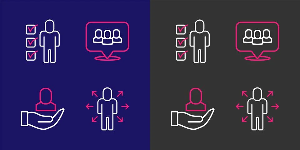 Set line Multitasking manager working, Worker, Project team base and Resume.. Stock Illustration