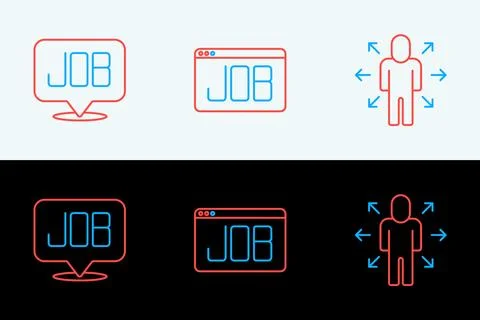 Set line Multitasking manager working, Search job and  icon. Vector Illustrazione stock