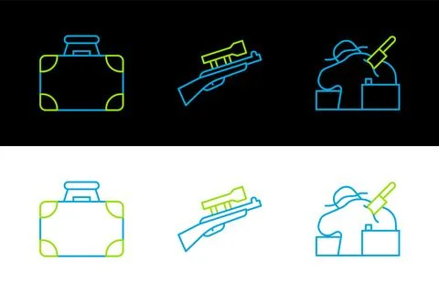 Set line Murder, Briefcase and money and Sniper rifle with scope icon. Vector Stock Illustration