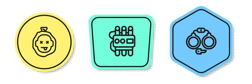 Set line Murder, Dynamite and timer clock and Handcuffs. Colored shapes. Vector Stock Illustration