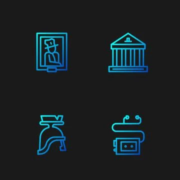 Set line Museum audio guide, Roman army helmet, Portrait in museum and buil.. Ilustración de archivo