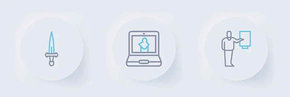 Set line Museum guide, Online museum and Dagger icon. Vector Stock Illustration
