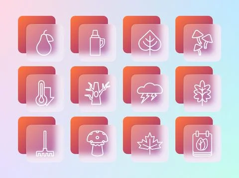 Set line Mushroom, Cloud and lightning, Canadian maple leaf, Bare tree, Lea.. Stock Illustration