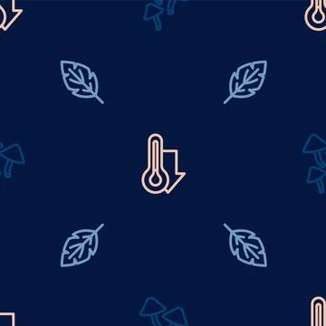 Set line Mushroom, Leaf and Thermometer on seamless pattern. Vector イラスト素材
