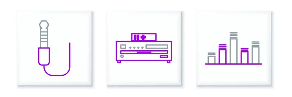 Set line Music equalizer, Audio jack and CD player icon. Vector Stock-Illustration