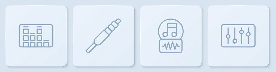 Set line Music equalizer, note, tone, Audio jack and Sound mixer controller Illustrazione stock