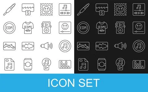 Set line Music equalizer, note, tone, player, LSD acid mark, T-shirt, EDM e.. Stock Illustration
