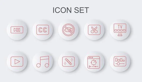 Set line Music equalizer, Play button, Prohibition no video recording, Online Stock Illustration