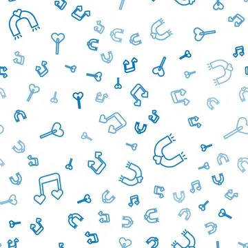 Set line Music note, tone with hearts, Love magnet and Lollipop on seamless Stock Illustration