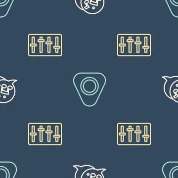 Set line Music note, tone, Sound mixer controller and Guitar pick on seamless Stock Illustration