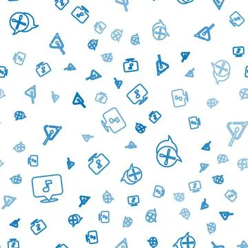 Set line Music note, tone, Drum sticks and Triangle on seamless pattern. Vector 스톡 일러스트