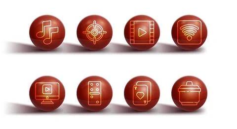 Set line Music note, tone, Online play video, Wi-Fi wireless internet network Stock Illustration