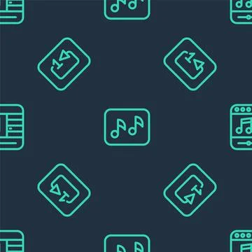 Set line Music note, tone, Repeat track music player and on seamless pattern Stock Illustration