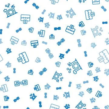 Set line Music note, tone, Drums and wave equalizer on seamless pattern. Vector Stock Illustration