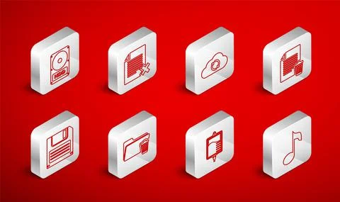 Set line Music note, tone, Delete file document, Cloud sync refresh, IV bag Stock Illustration