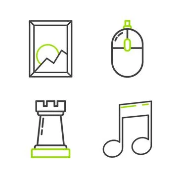 Set line Music note, tone, Chess symbol, Computer mouse and Picture landscape Stock-Illustration