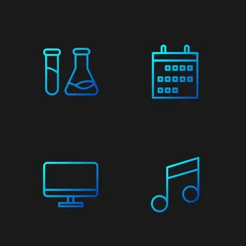 Set line Music note, tone, Computer monitor screen, Test tube and flask and 스톡 일러스트