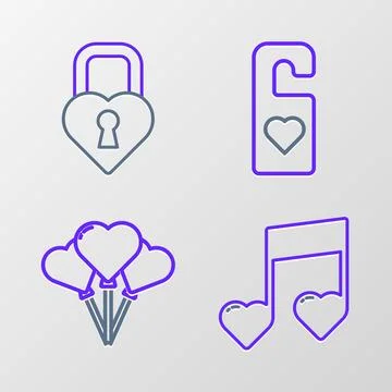 Set line Music note, tone with hearts, Balloons in form of, Please do distu.. Stock Illustration