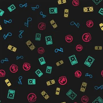 Set line Music note, tone, Hard disk drive HDD, Stereo speaker and Telephone  Stock Illustration