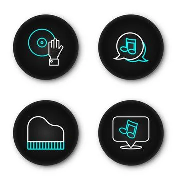 Set line Music note, tone, Grand piano,  and DJ playing music icon. Vector Stock Illustration