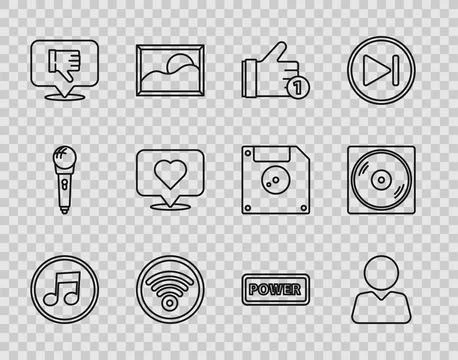 Set line Music note, tone, Add friend, Hand like, Wi-Fi wireless internet n.. Stock Illustration