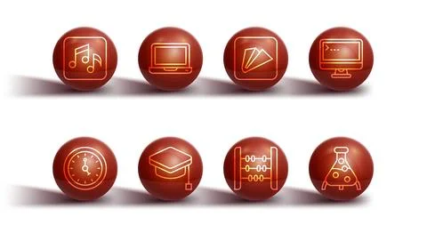 Set line Music note, tone, Clock, Computer monitor, Abacus, Graduation cap,.. Stock Illustration