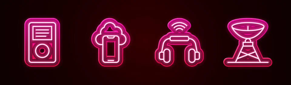 Set line Music player, Cloud technology data, Smart headphones system and Illustrazione stock