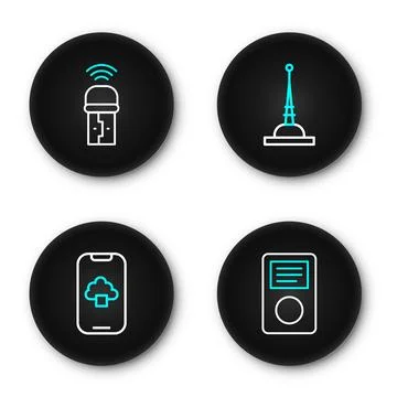 Set line Music player, Cloud technology data, Antenna and Usb wireless adap.. Stock Illustration