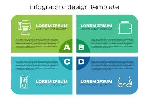 Set line Music player, Printer, Smart glasses and Graphic tablet. Business Illustrazione stock